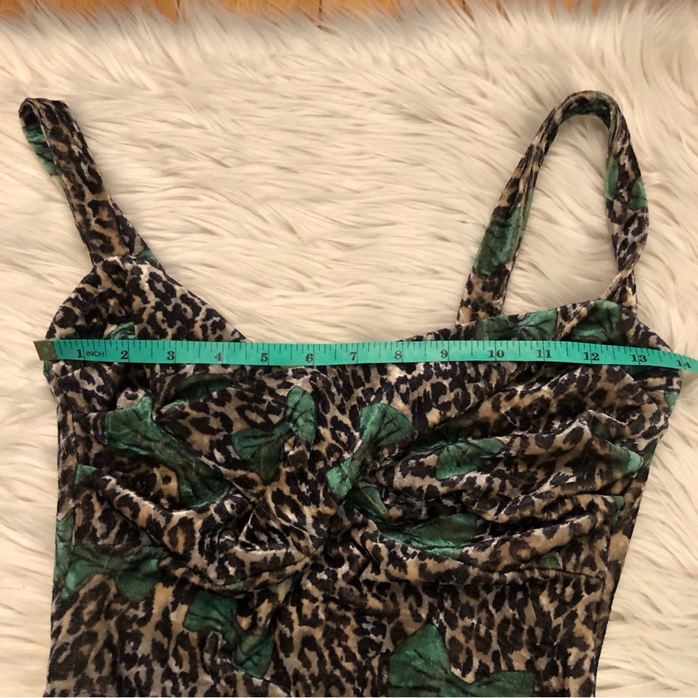 Tatyana Leopard Print Emerald Bow Velvet Bodycon Stretch Midi Dress size XS - Picture 9 of 11